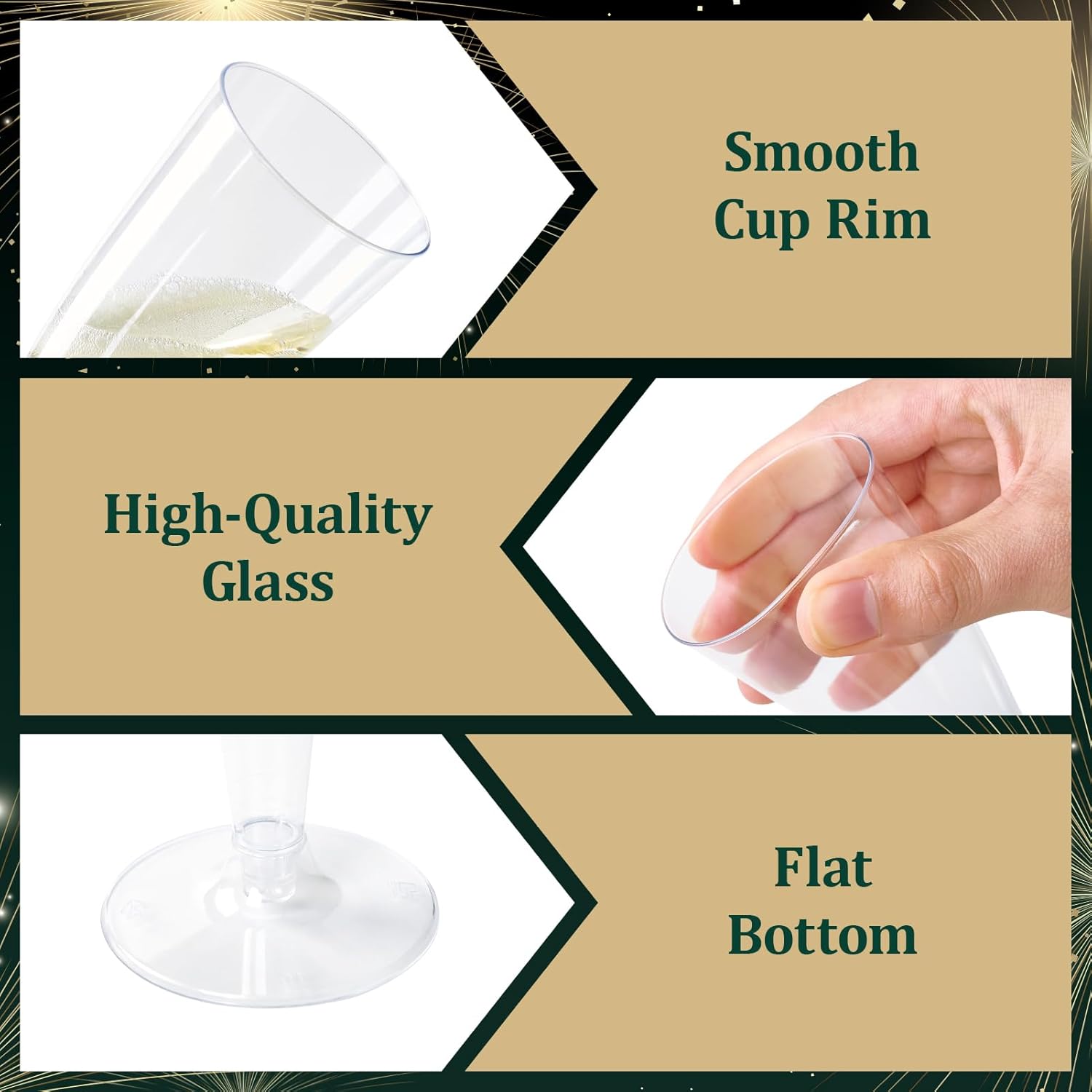 FOCUSLINE 100 Pack 4.5 Oz Plastic Champagne Flutes, Clear Plastic Champagne Glasses, Disposable Toasting Glasses Recyclable Cups for Wedding Party - Image 7