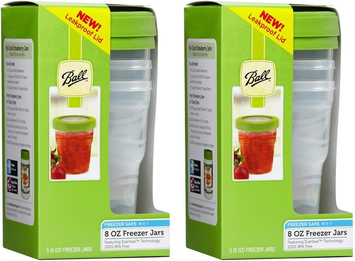 Ball Plastic Pint Freezer Jars with Snap-On Lids | 8-Ounces | 3-Count per Pack (2-Pack)
