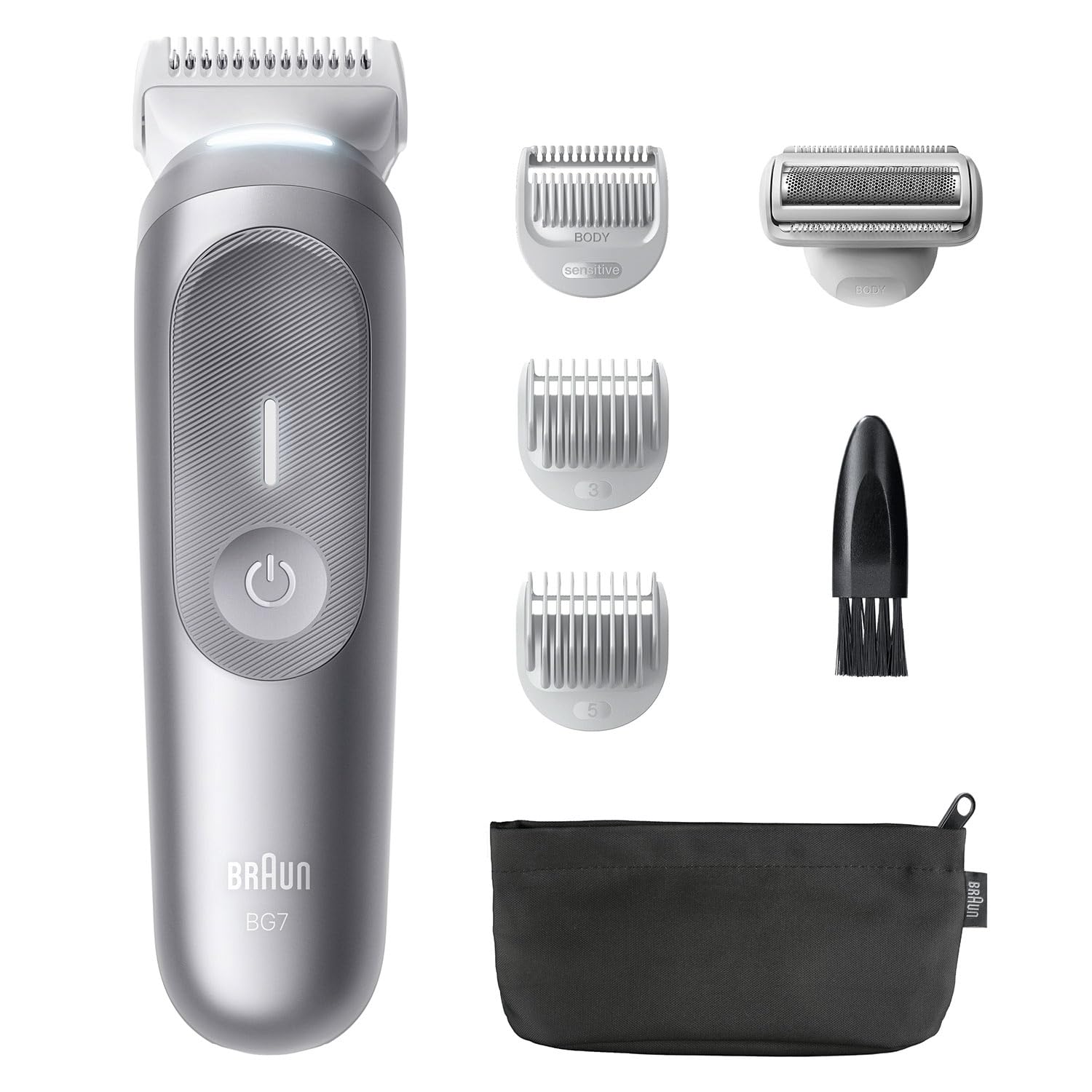 Braun BG7550 Series 7 Haarschneider für Herren, Körper, Brust, Achseln, Beine und Schamhaare mit Smartlight und SkinGuard, 8-in-1-Pflege-Set, wasserdicht mit 6 Clips, 100 Minuten Laufzeit
