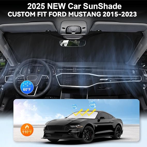 Mustang 2015-2025 2026 Ford Windshield Sunshade Not for Ford Mustang Mach-E Accessories Foldable Front Window Shield Windshield Cover Sun Visor Protector Block UV Heat Reflector