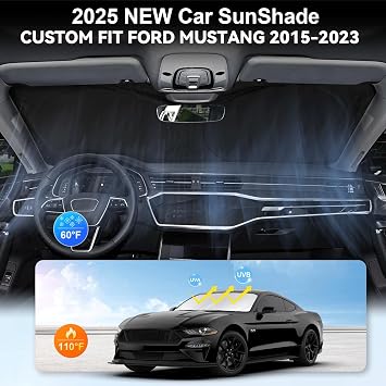 Mustang 2015-2025 2026 Ford Windshield Sunshade Not for Ford Mustang Mach-E Accessories Foldable Front Window Shield Windshield Cover Sun Visor Protector Block UV Heat Reflector