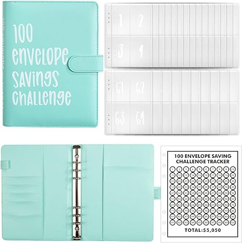 Miniatura 8 de Carpeta de desafío de 100 sobres Una manera fácil y divertida de ahorrar $5,050, carpeta de desafíos de ahorro, carpeta de presupuesto con sobres