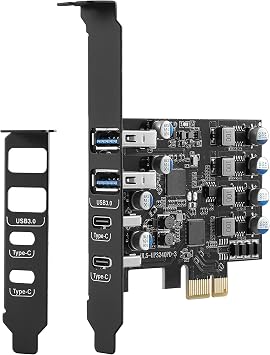 Sinefine 4 Ports USB PCIE Card (2 x USB A and 2 x Type C) PCIe USB 3.0 Expansion Card with Low Profile Bracket for Desktop PC