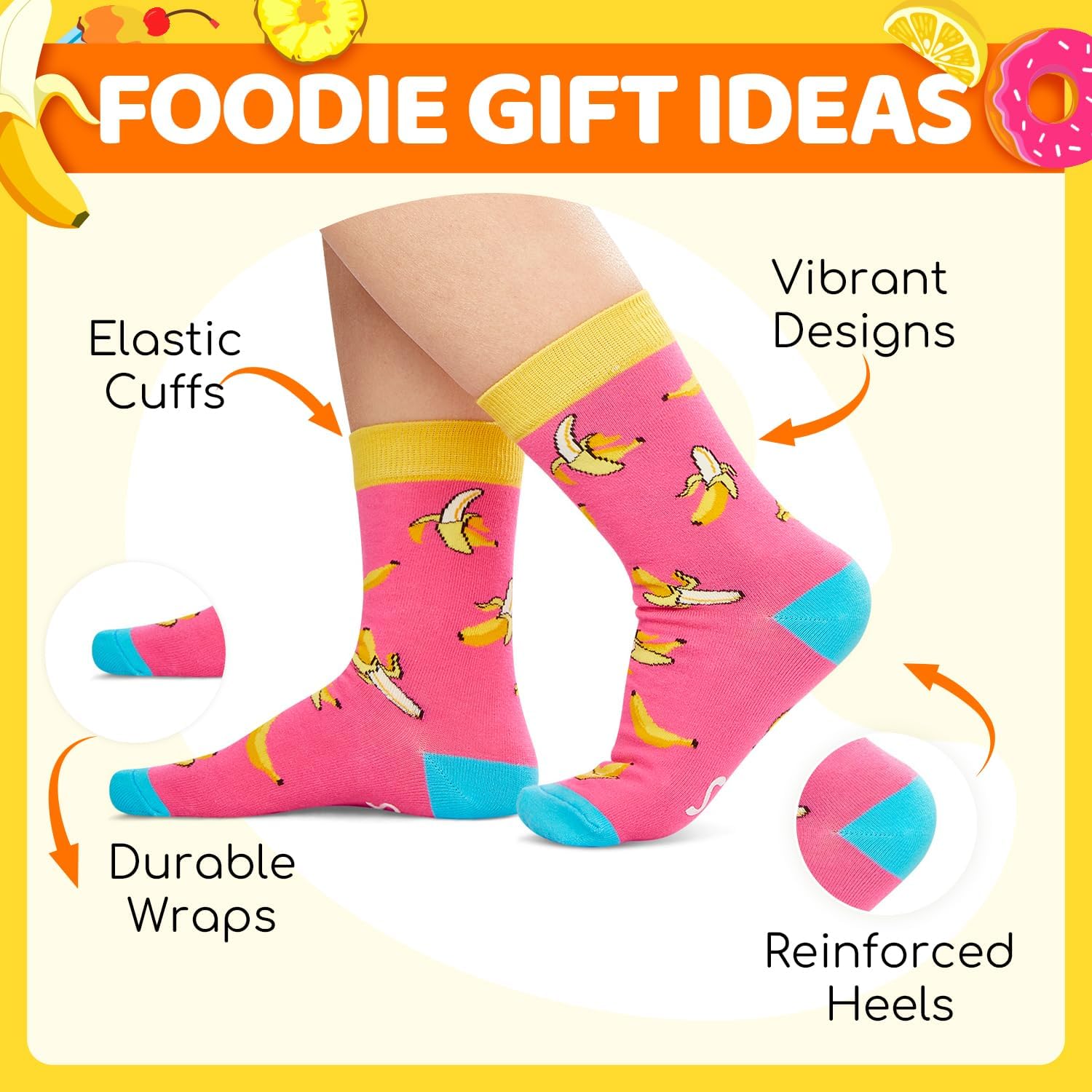 HAPPYPOP Fruit Gifts Socks for Girls - Banana Strawberry Pineapple Avocado Socks for Kids - Image 2