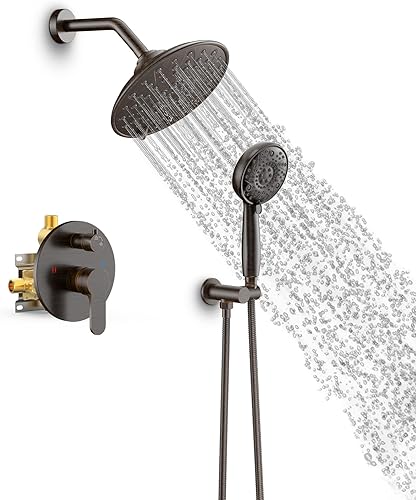 Miniatura 50 de SR SUN RISE Sistema de ducha – Sistema de cabezal de ducha de alta presión de 12 pulgadas – 6 ajustes de cabezal de ducha de mano – Juego de grifo