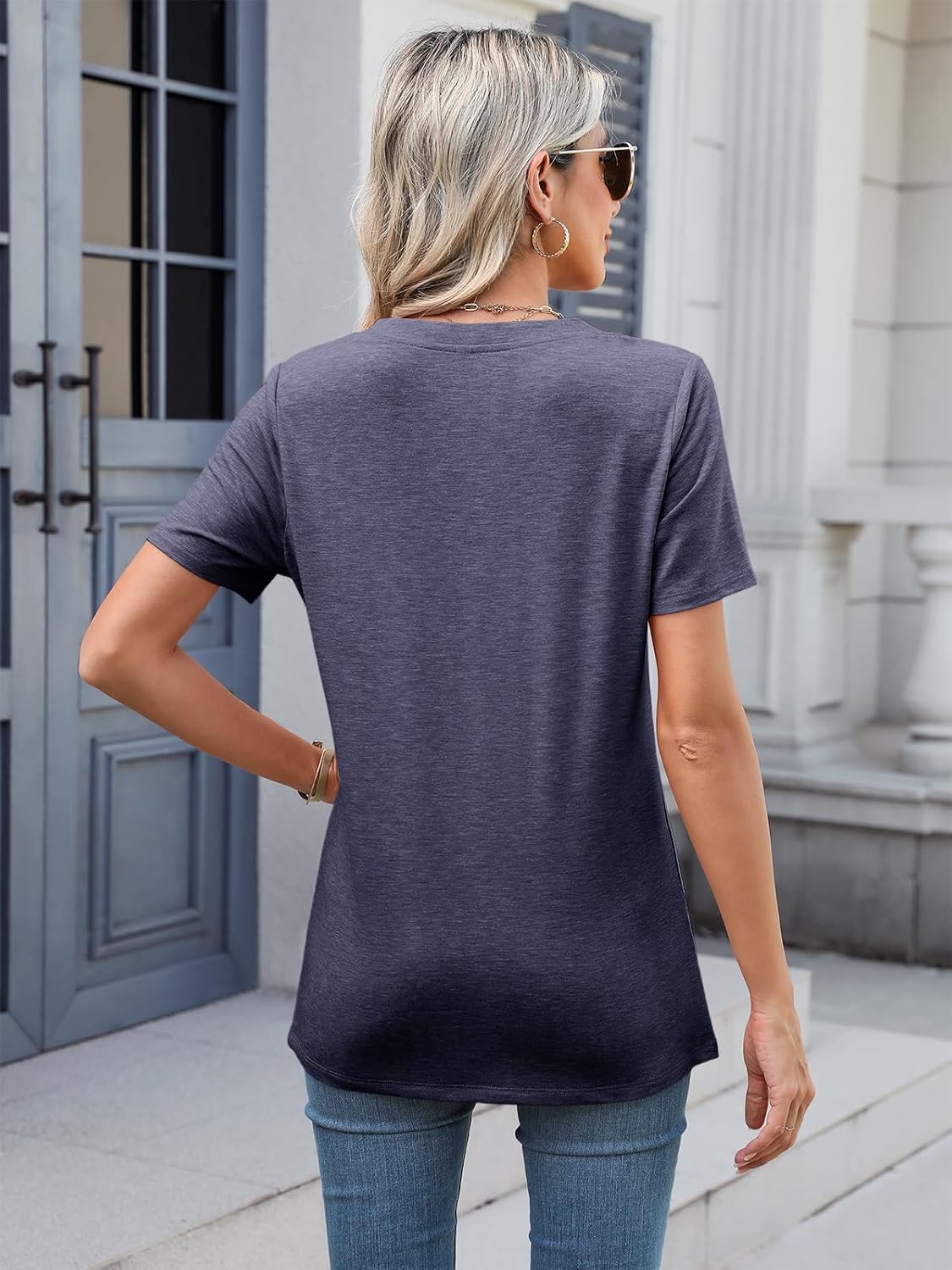 TICTICMIMI Women's V Neck Short Sleeve Tops Button Down Casual T Shirts Basic Dressy Tees - Image 5