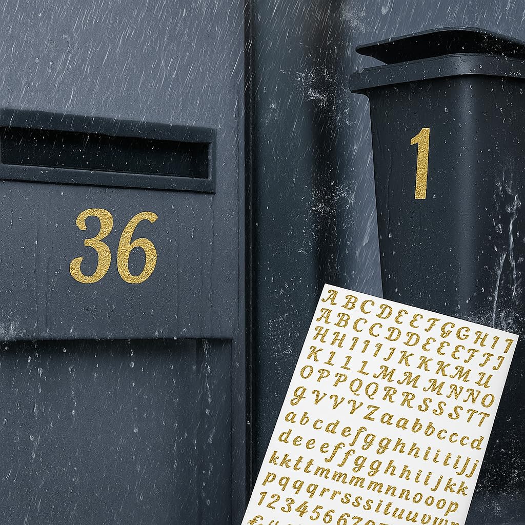 10 arkuszy winylowych naklejek z literami alfabetu, 2000, samoprzylepne, złote litery i cyfry, 0,5 cala naklejki na adres, etykiety na skrzynki pocztowe, okna, znaki DIY, rękodzieło, ciężarówki, drzwi