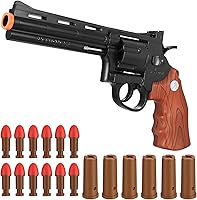 JETFLIP Toy Gun Foam Blaster with 12 Soft Bullets & 6 Ejecting Shells - Safe Revolver for Kids 6-12+ (Brown)
