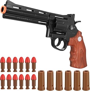 JETFLIP Toy Gun Foam Blaster with 12 Soft Bullets & 6 Ejecting Shells - Safe Revolver for Kids 6-12+ (Brown)
