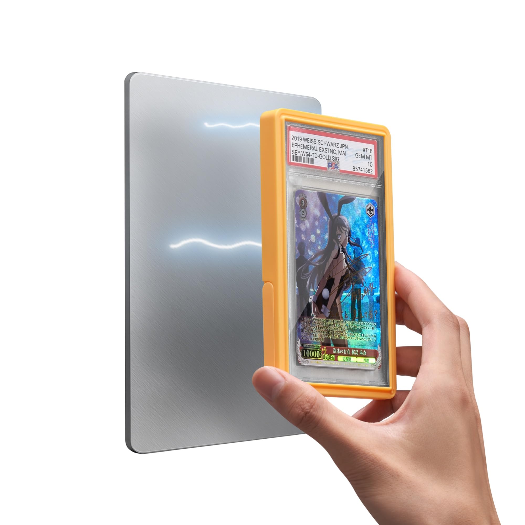 Mage Tech Collector Graded Card Guard Case for PSA Slab Protector – Snap to Steel/Iron, Built-in Stand, Magnetic Wall Display, Stackable Design, TPU & PC (Yellow, 3. Plus 1ct)