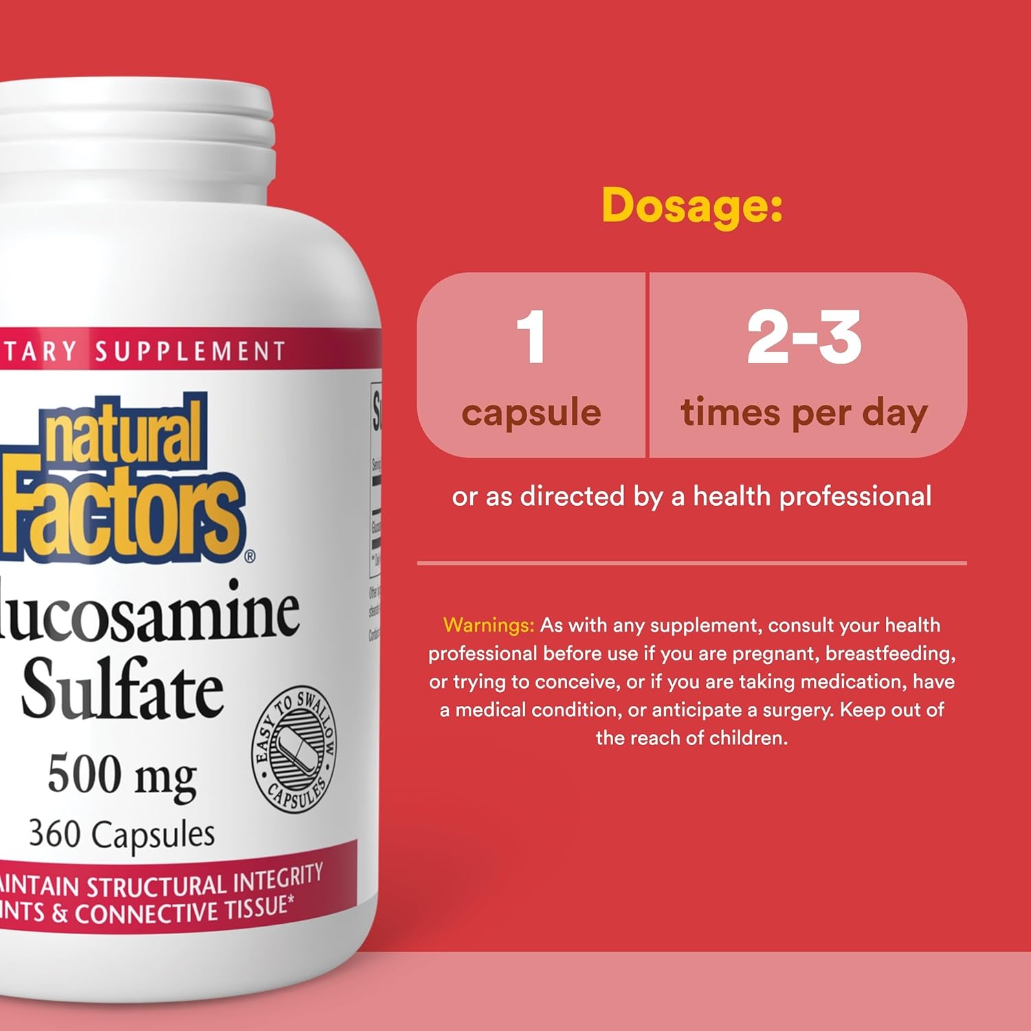 Natural Factors, Glucosamine Sulfate, Supports Healthy Joint Mobility, Cartilage and Connective Tissue, 360 Capsules