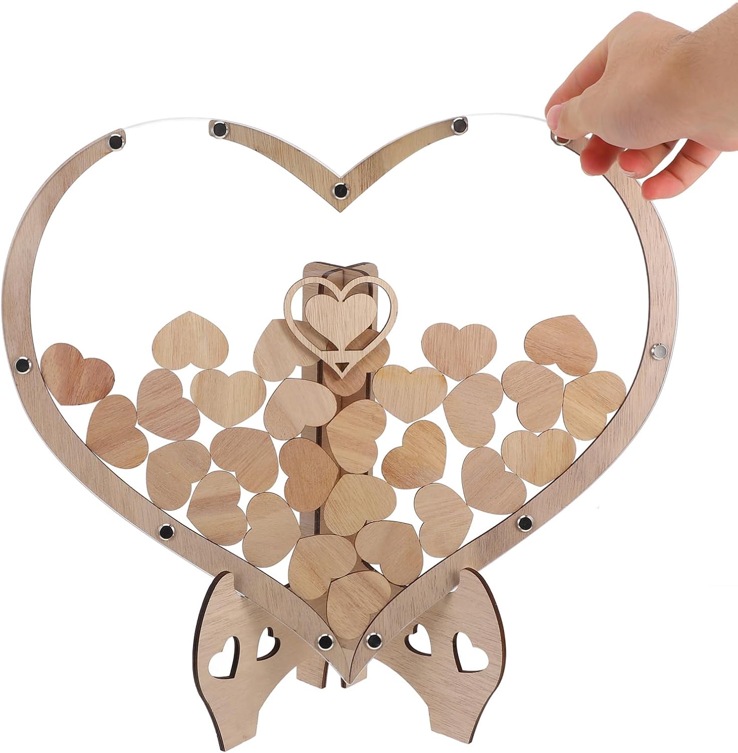 VOSAREA 1set Heart-Shaped Wooden Guest Book Frame Custom Wedding Guest Book for Weddings Anniversaries Charming Decor Polished Finish Memorable Keepsake for Celebrations