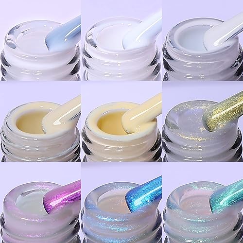 Miniatura 6 de COSMOO Juego de esmaltes de uñas de gel de perlas blancas lechosas, esmalte de uñas de gel de concha nacarada, colección de colores blanco nude, 9