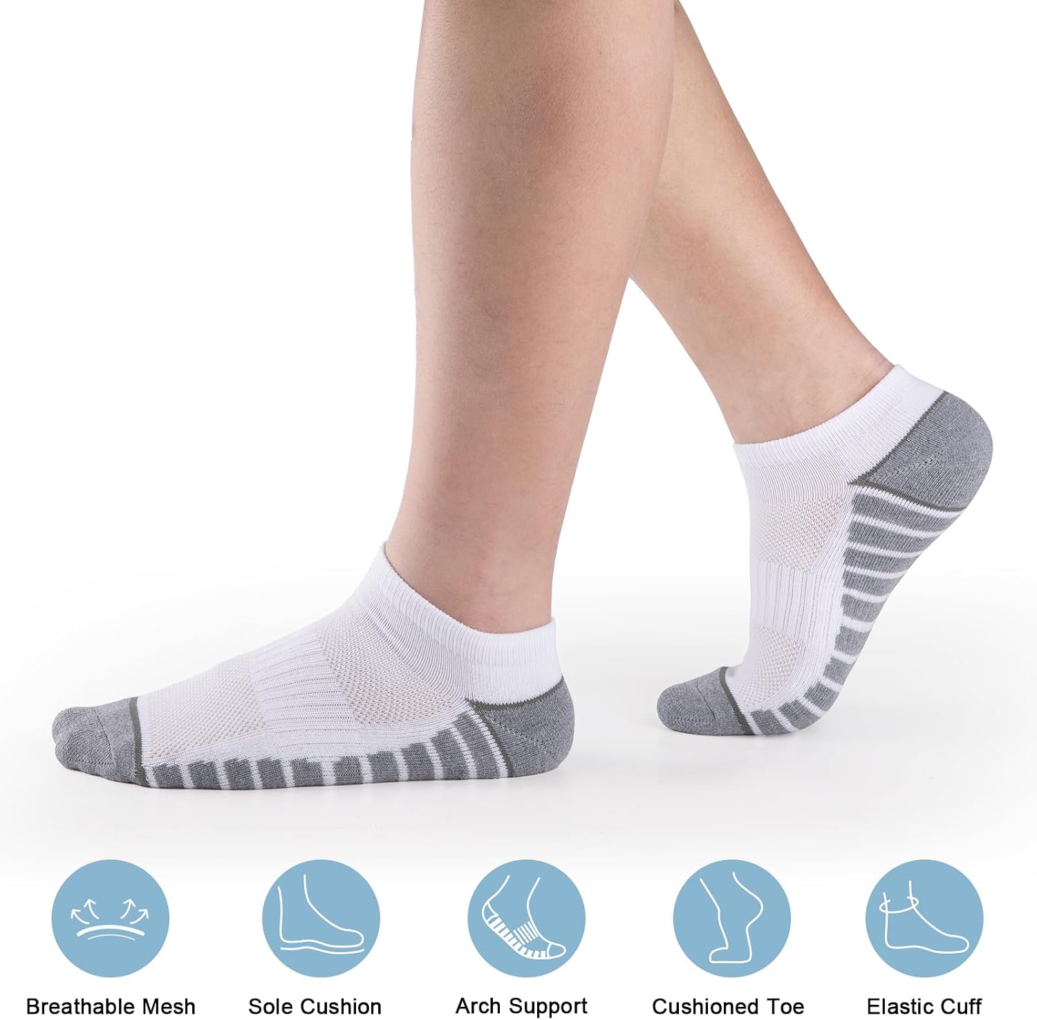 COOVAN 12 Pack Mens Ankle Socks Athletic Running Cushioned Breathable Low Cut Sports Workout Socks