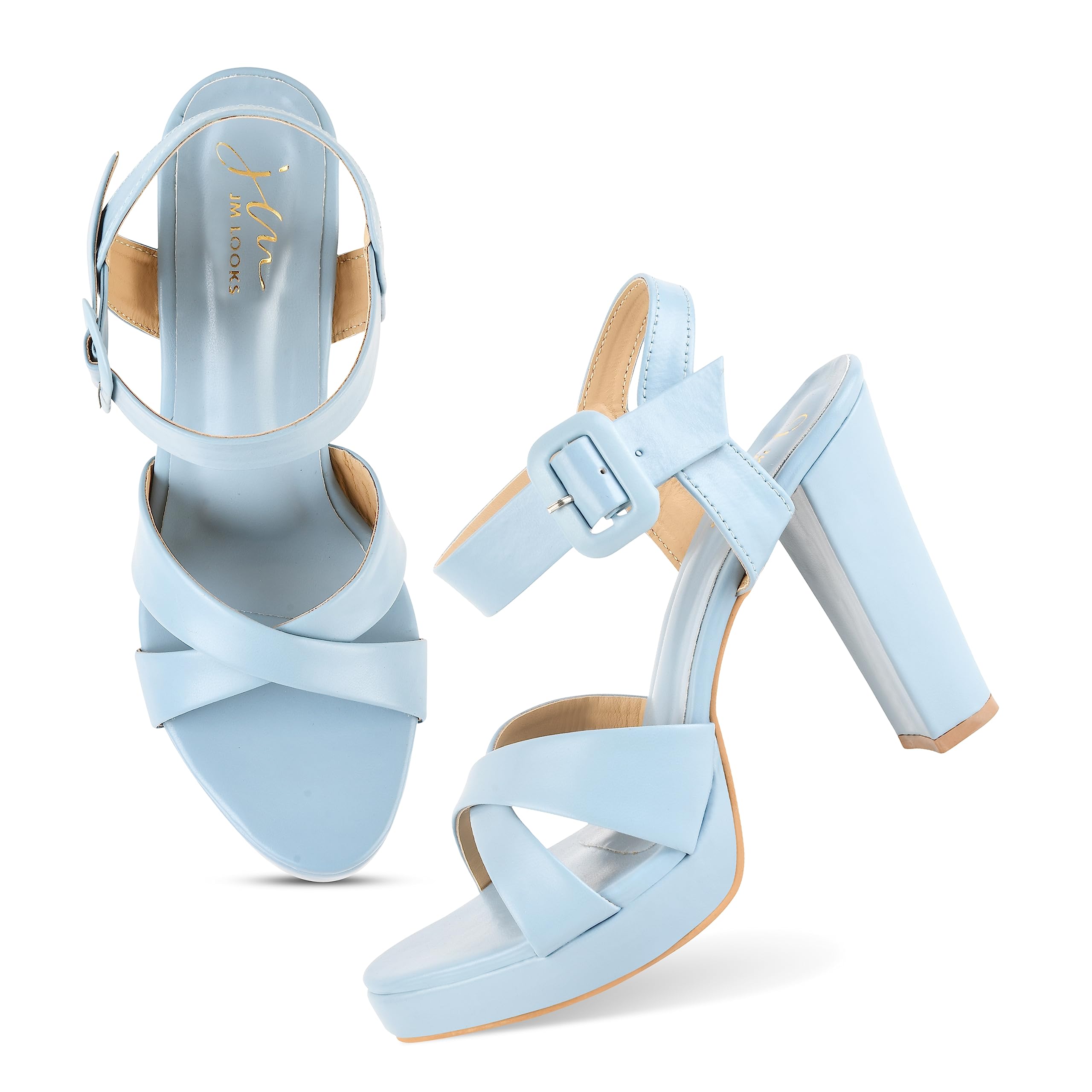 JM LOOKS Women Blue Fashion Block Heel Casual Comfortable Sole Fancy Design Sandals (B0C8DBNBG3) Amazon Price History, Amazon Price Tracker