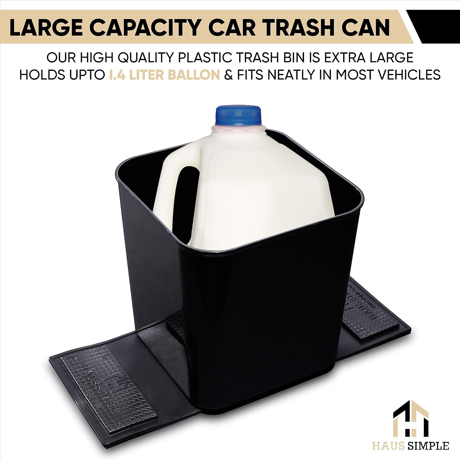 HAUSSIMPLE Car Trash Can - Spill Proof Plastic Car Garbage Can - Basket Bin Organizer 1.4 Gallon with Stability Flap for Cars and Trucks - Litter Waste Car Trash Cans (Black)