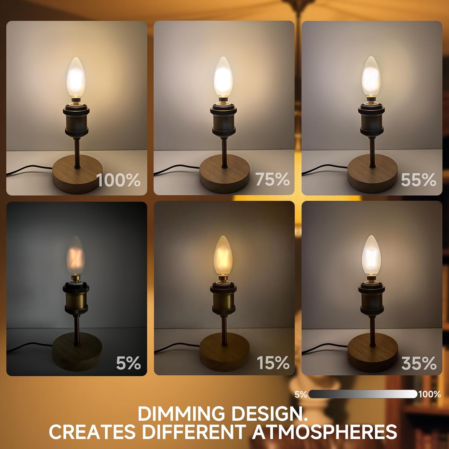 Type B/B11 E12 LED Filament Bulb, 4W/40W Equivalent 3000K Warm White – Frosted Glass, Dimmable, Ideal for Chandeliers & Ceiling Fans, 6-Pack (3000K)