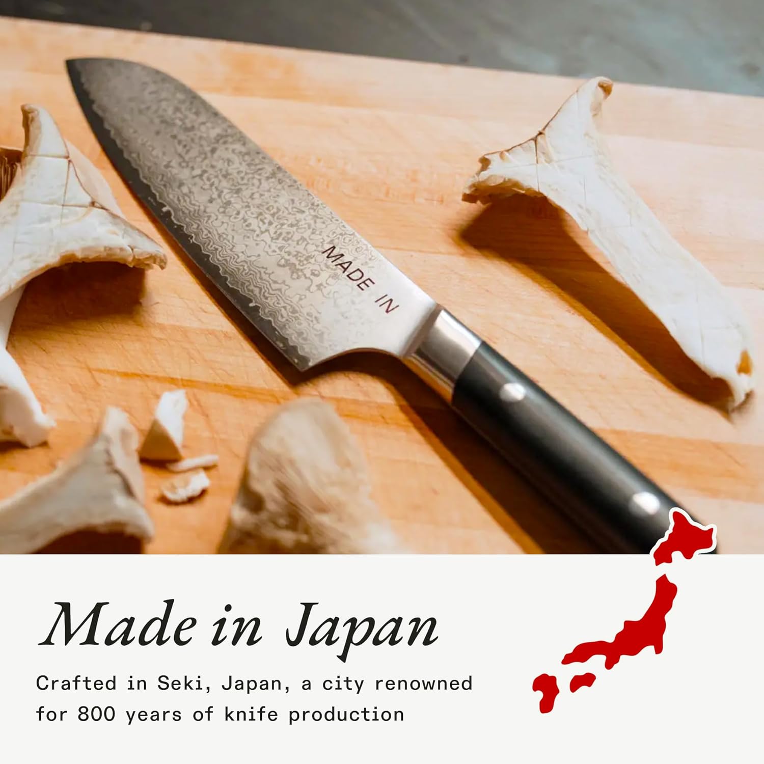Made In Cookware | 6" Japanese Damascus Steel Santoku Knife | 66 Layers of Damascus Steel with a VG-10 Core | Crafted in Japan | Full Tang With Black POM Handle