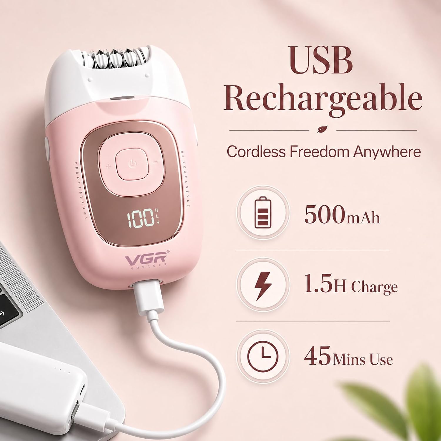 VGR 760 Epilator for Women, 18-Tweezer Hair Remover, Pink