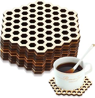 8 Pcs Honeycomb Wood Coaster Set Hollow Hex Honey Comb Wooden Coaster Hexagon Honeycomb Coasters Honeycomb Wooden Cup Cushion Mug Mats for Housewarming Gift Coffee DIY Bar Home Decor