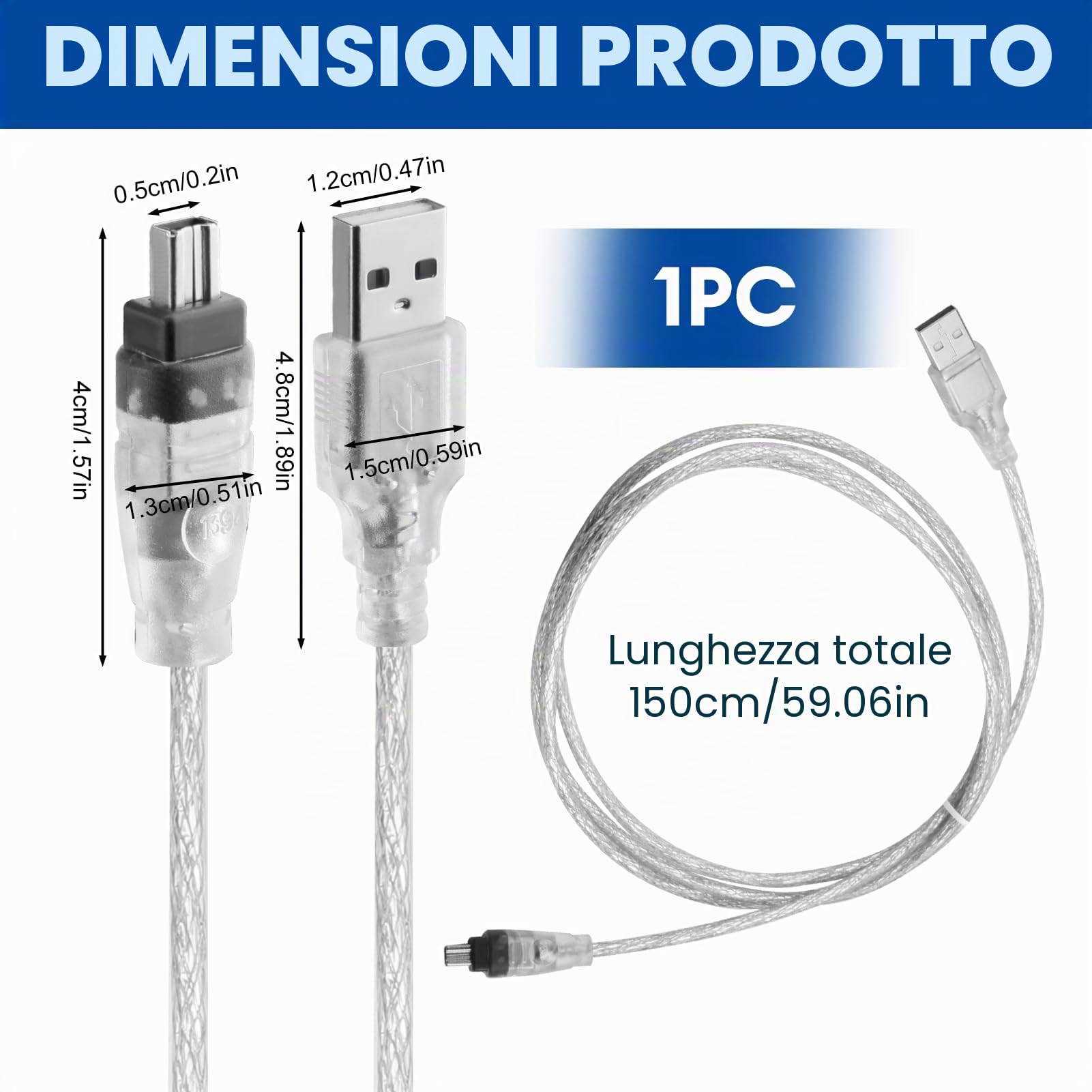 Cavo da Firewire IEEE 1394 a USB, Cavo Adattatore Firewire IEEE 1394 a USB per Sony DCR-TRV75E DV, Compatibile con iLink, Cable Firewire Mini dv Usb, Cavo USB a 1394 4 pin iLink 1.5 m
