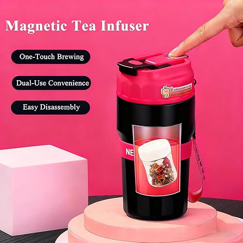 Miniatura 3 de Vaso térmico magnético aislado, taza de viaje de acero inoxidable 2 en 1 para té y café, botella de agua a prueba de fugas de 16 oz16.2 fl oz con