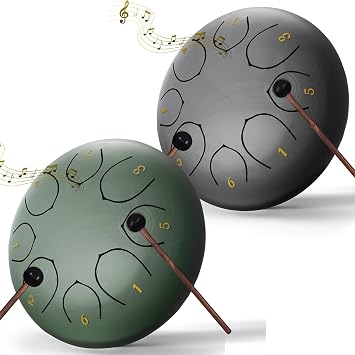 2 Pcs Rain Drum for Outside Garden, 6 Inches 8 Notes Steel Tongue Chakra, Waterproof Chime Meditation, Musical Instruments for Adult Gift With Bag, Music Book, Mallets