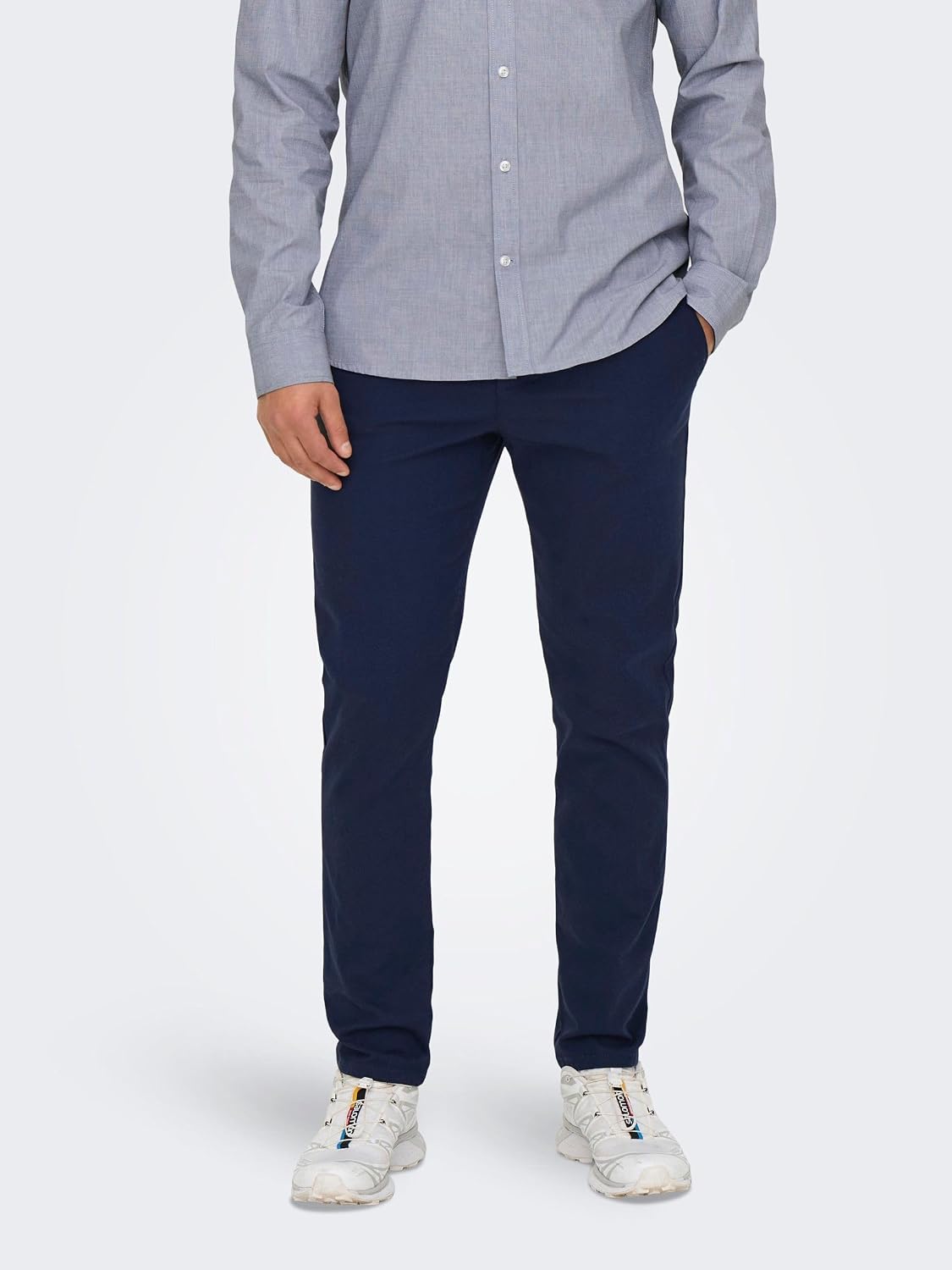 ONLY & SONS Male Chino Trousers, ONSMAKR Check Pants, HY GW 9887 NOOS | Chino trousers 29 / 34 Dark Navy