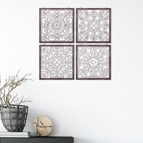 Miniatura 7 de Tatuo 4 piezas de decoración de pared de madera, paneles de madera decorativos de granja, decoración de pared moderna para sala de estar, hogar,