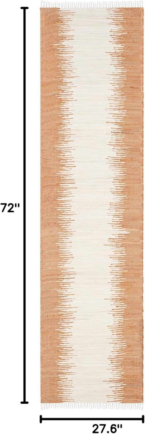 SAFAVIEH Montauk Collection Runner Rug - 2'3" x 6', Orange, Handmade Stripe Fringe Cotton, Ideal for High Traffic Areas in Living Room, Bedroom (MTK751C)