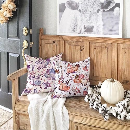 Miniatura 5 de DFXSZ Fundas de almohada de otoño de 18 x 18 pulgadas, juego de 2 fundas de almohada decorativas de calabaza y hojas de arce para decoración de