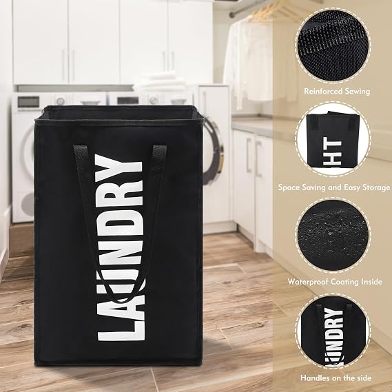 Maxsilan 50L Laundry Basket, Collapsible Washing Clothes Bag, Black