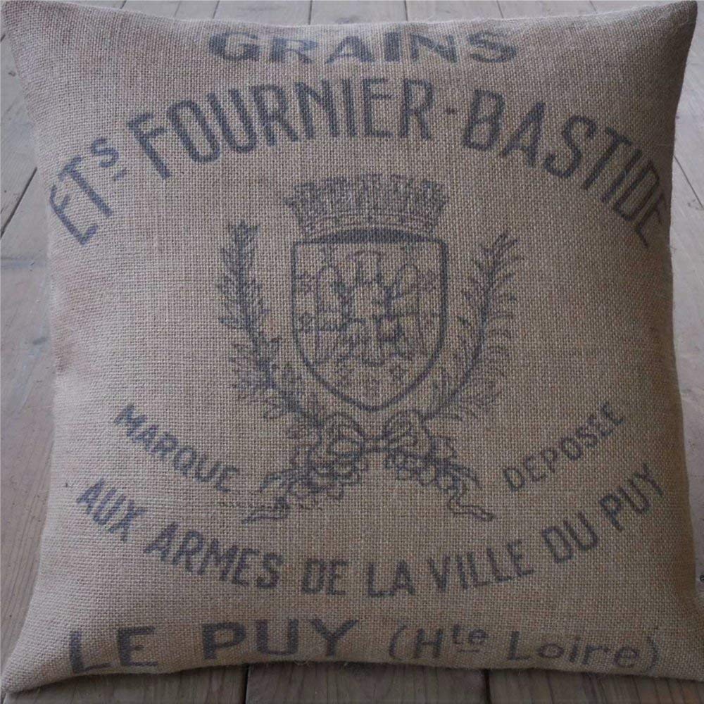 Ericaubird White-Style10 French Grain Sack Style Burlap Pillow Feed Sack Logo Rustic Farmhouse Shabby Chic Throw Pillow Cover Cushion Cover Linen Square Pillow Case Home Decor