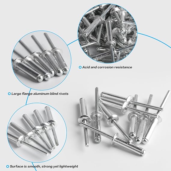 120 Pcs Aluminum Blind Rivets, Pop Blind Rivets with Large Flange, Aluminum Pop Rivets Assortment Kit, Rivets for Metal, Furniture, Car, Ships - 4.8mm x 20mm/Silver