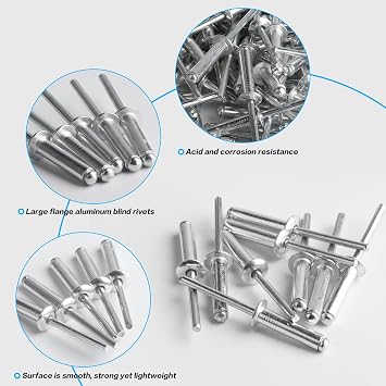 120 Pcs Aluminum Blind Rivets, Pop Blind Rivets with Large Flange, Aluminum Pop Rivets Assortment Kit, Rivets for Metal, Furniture, Car, Ships - 4.8mm x 20mm/Silver