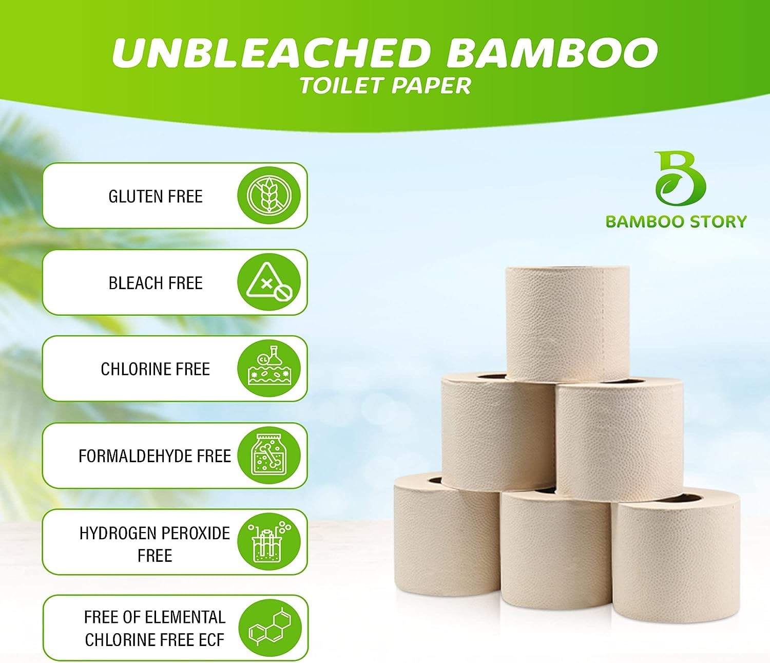 Bamboo Story Premium Bamboo Toilet Paper | Unbleached, 12 Rolls, 3PLY & 300 Sheets | FSC Certified, Eco Friendly, Biodegradable | Chemical Free, Plastic Free, BPA Free, Septic Safe Toilet Tissue (12)