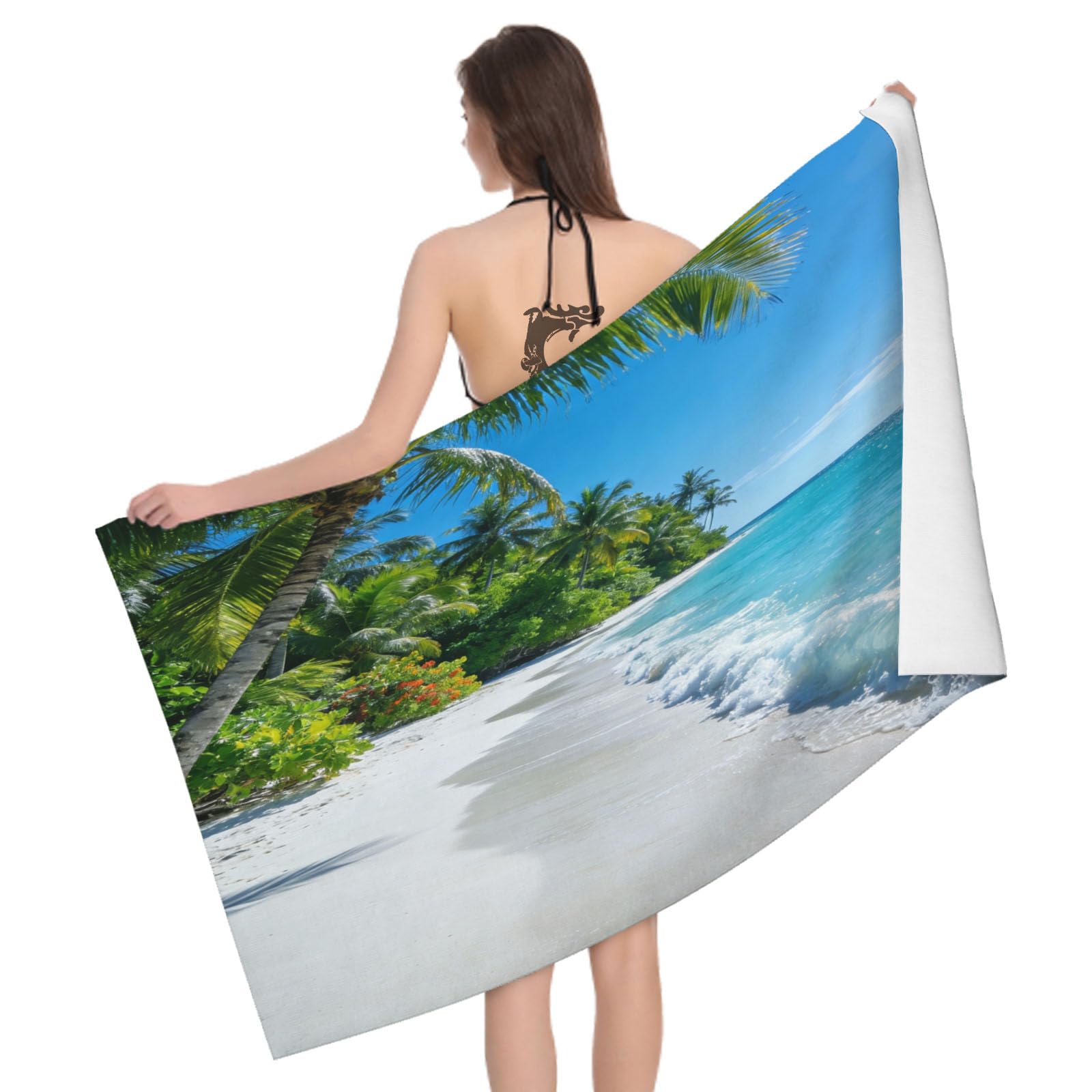 Leichong 3D Tropical Beach Beach Towel Large Microfiber Soft Quick Dry for Adults, Summer Bath Towel Lightweight Soft Absorbent for Travel Swimming Pool Sports, 80 x 160 cm