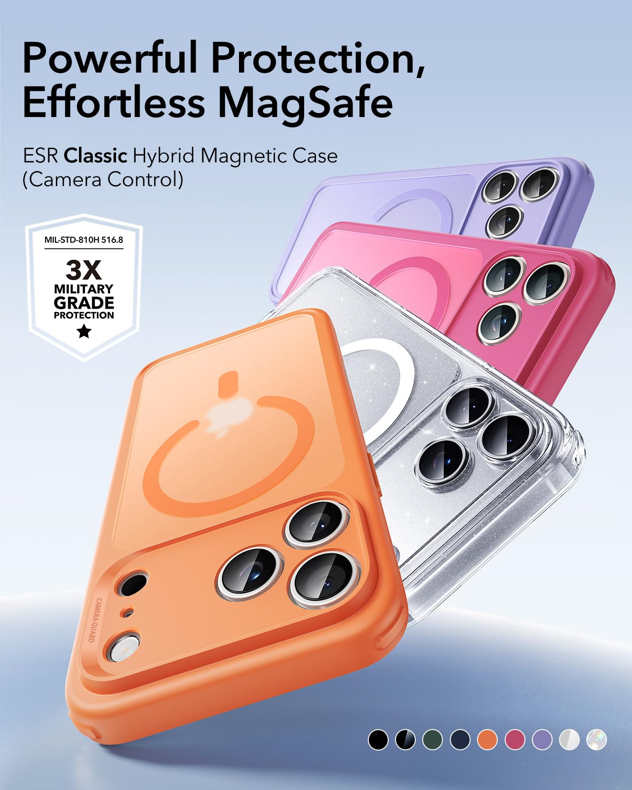 ESR Cover per iPhone 17 Pro Max, Custodia per controllo della fotocamera, Compatibile con MagSafe, Protezione antiurto di livello militare, Angoli Air Guard ammortizzanti, Glitterato