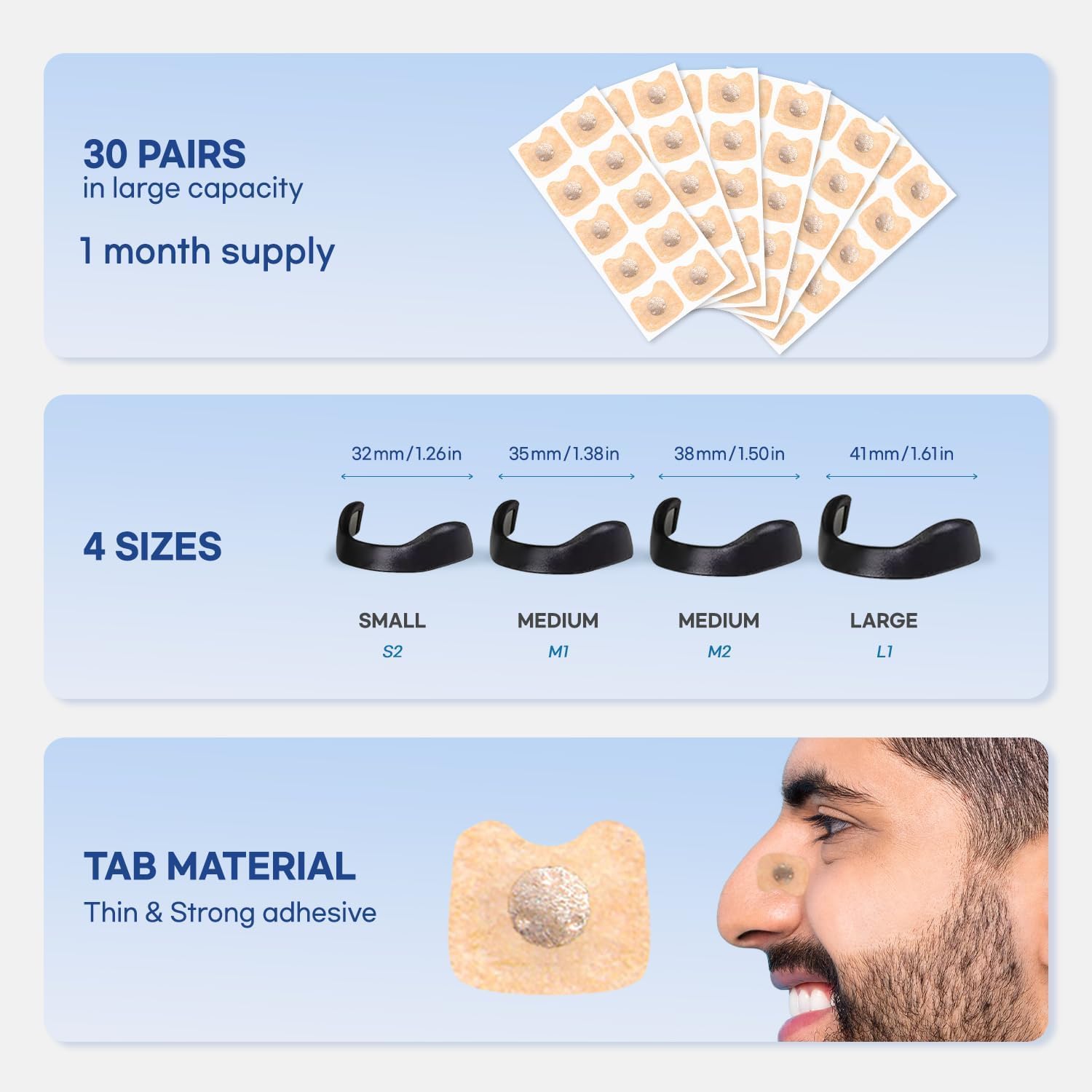 Magnetic Nasal Strips for Breathing and Anti-Snoring, Skin-Friendly Design for Men and Women (30 pairs) — view 5