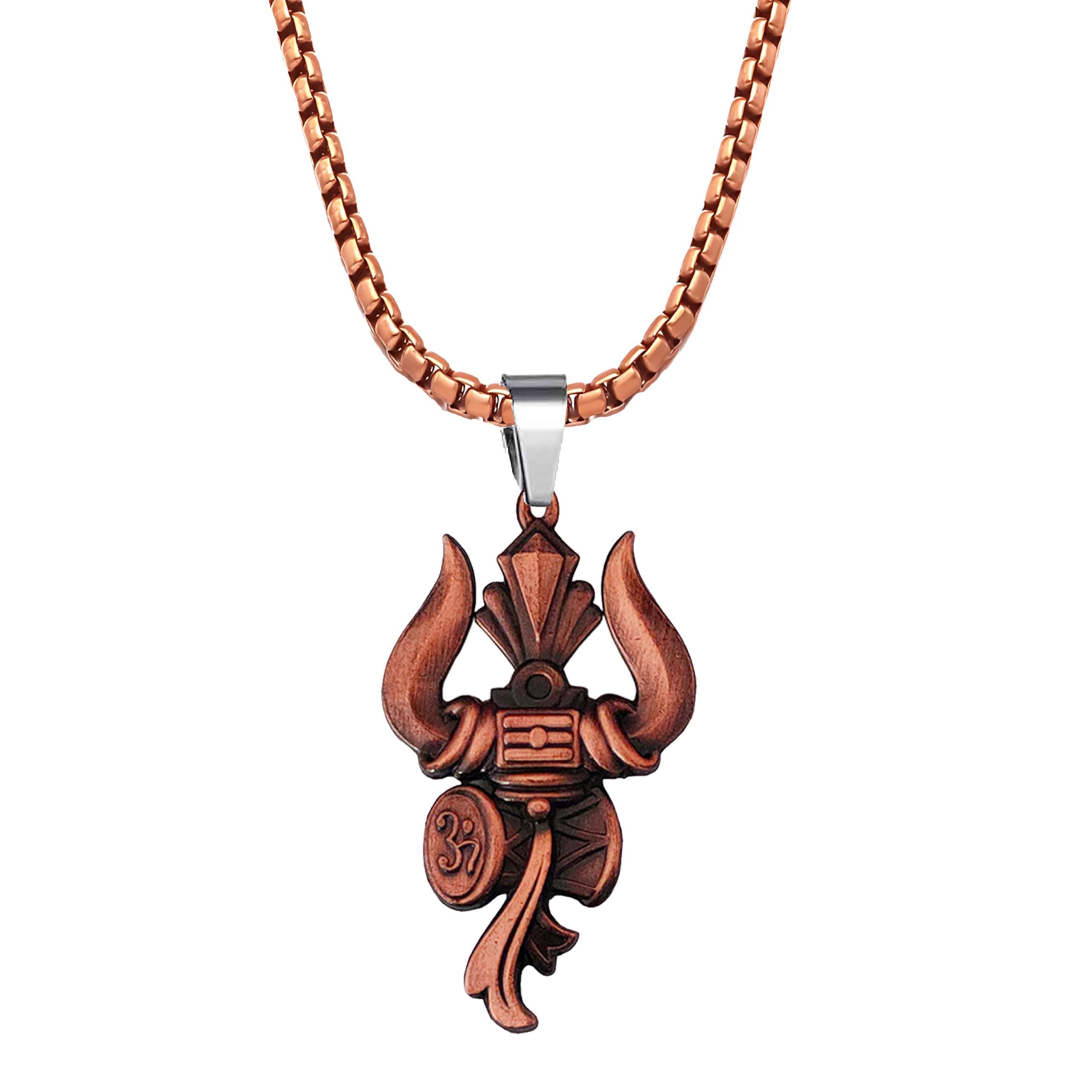 Om Trishul Metal Pendant With 22 Inch Box Stainless Steel Chain | Spiritual Trident Necklace for Men & Women | Hindu Religious Jewelry-image-12