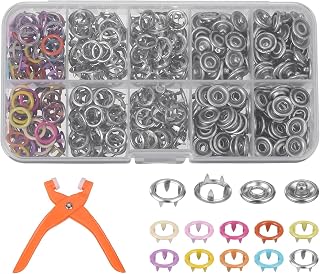 MECCANIXITY 200 Sets Metal Snap Button Kit 9.5mm Sewing Snaps Multi-Color | Sewing Supplies, with Fastener Pliers Press Storage Box, for DIY Crafts Making Clothes Bags