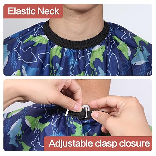 Miniatura 17 de Capa de peluquería para niños con cepillo para el cuello, capa profesional de corte de pelo con cierre a presión ajustable