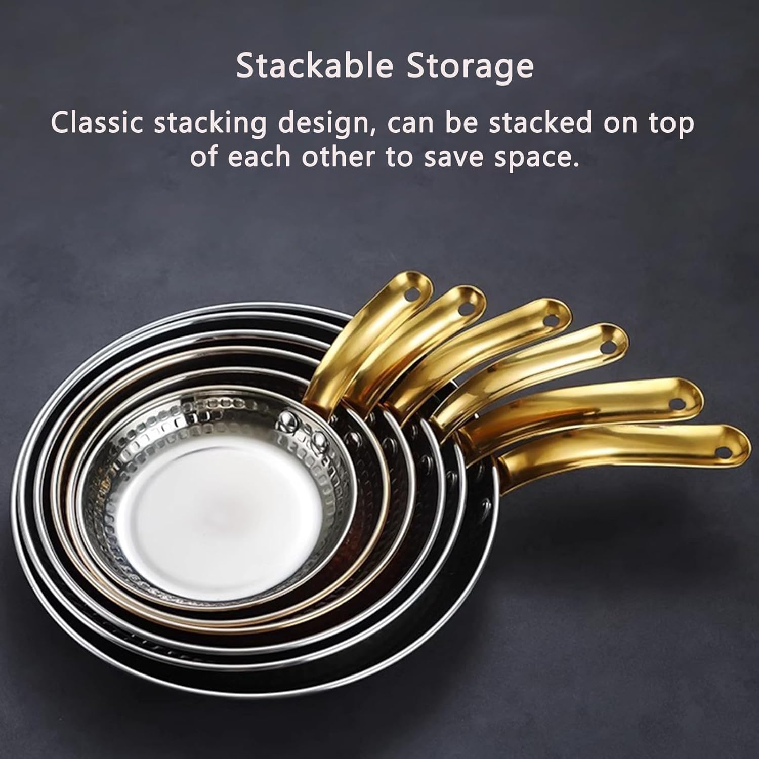 Stainless Steel Round Pizza Tray with Single Handle - 14-24cm Hammered Serving Platter Baking Sheet Paella Pan Omelet Pan for Fish Dessert Meat Sushi (20CM,Silver)