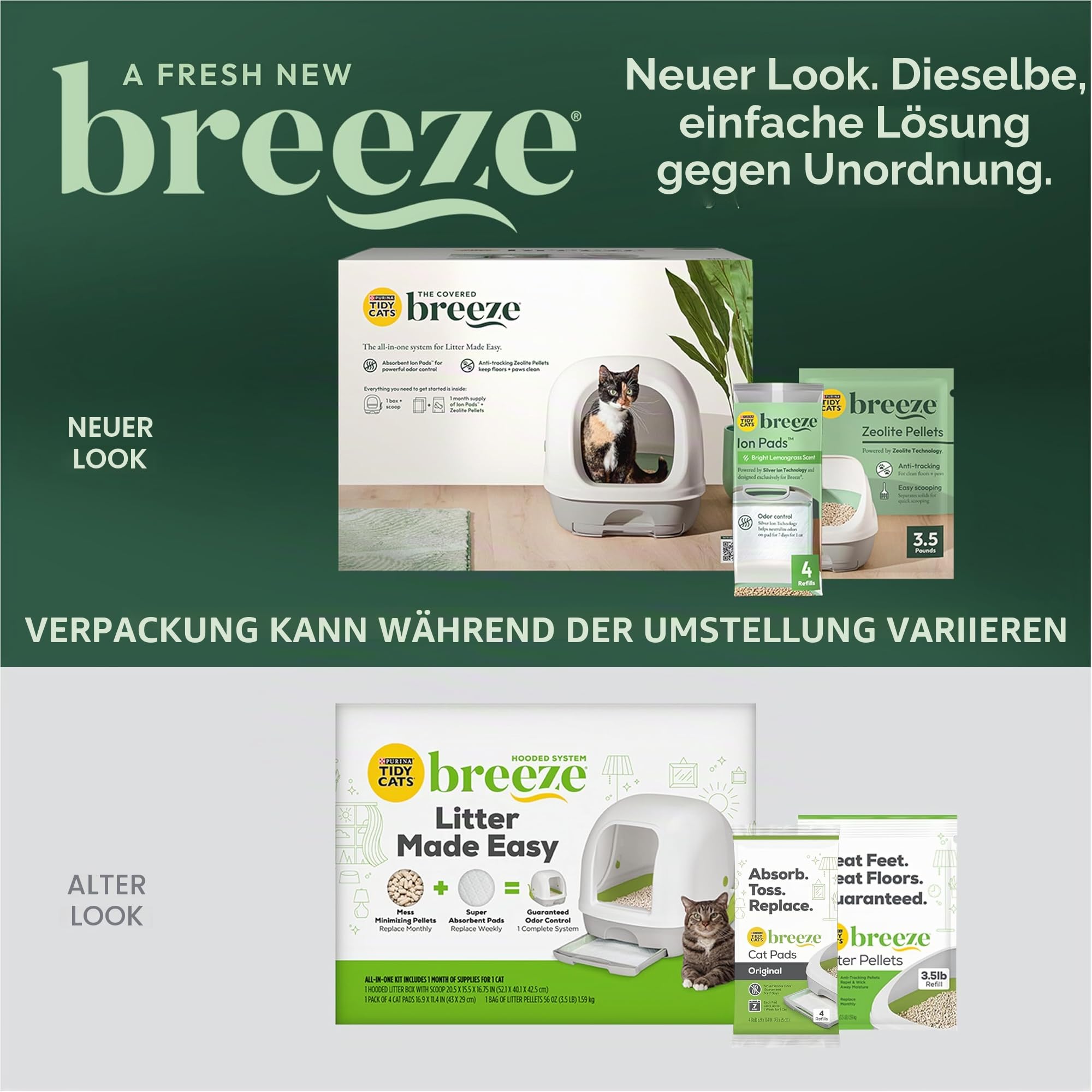 Purina Tidy Cats Katzentoilettensystem mit Kapuze, Breeze Hooded System Starter Kit Katzentoilette, Katzentoilette & Pads