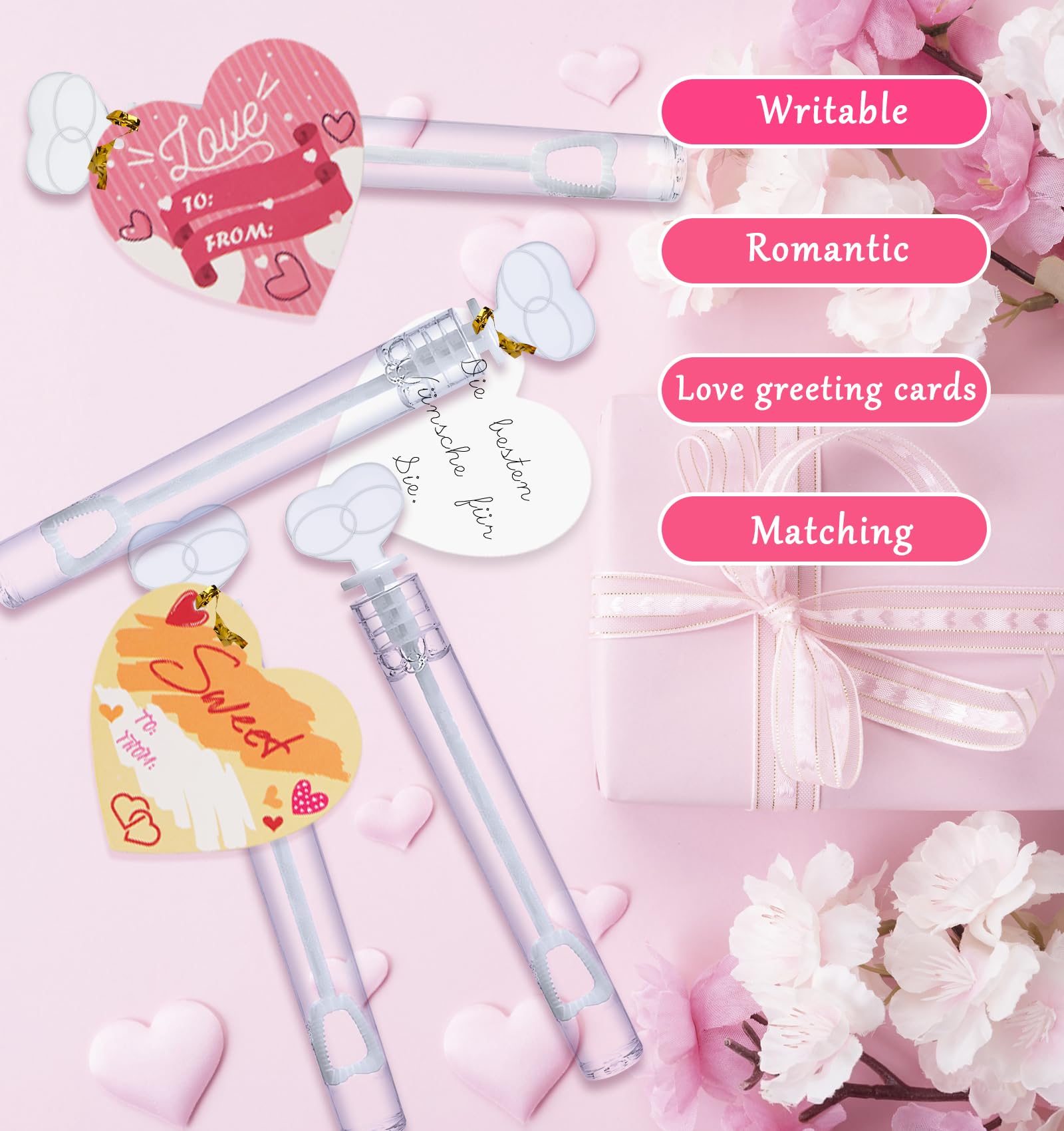 Anstore Juego De 60 Pompas De Jabón Con Mango De Corazón – Burbujas Con Forma De Corazón Para Bodas, Cumpleaños Y Fiestas – Incluye Tarjetas Y Herramienta De Apertura