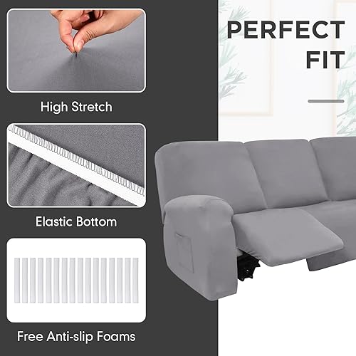 Miniatura 5 de 7 fundas para sofá reclinable seccional en forma de L, fundas para sofá modular de 5 asientos, terciopelo de seda lechera, funda elástica para sofá