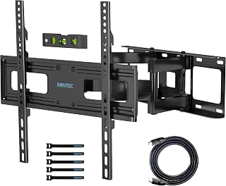 BONTEC Full Motion TV Wall Mount for 23-70" LED OLED OLCD UHD Flat Curved TVs, Tilt Swivel Dual Articulating 6 Arms TV Bracket Supports Up to 99lbs, Max VESA 400x400mm, Fit 8/12/16" Studs