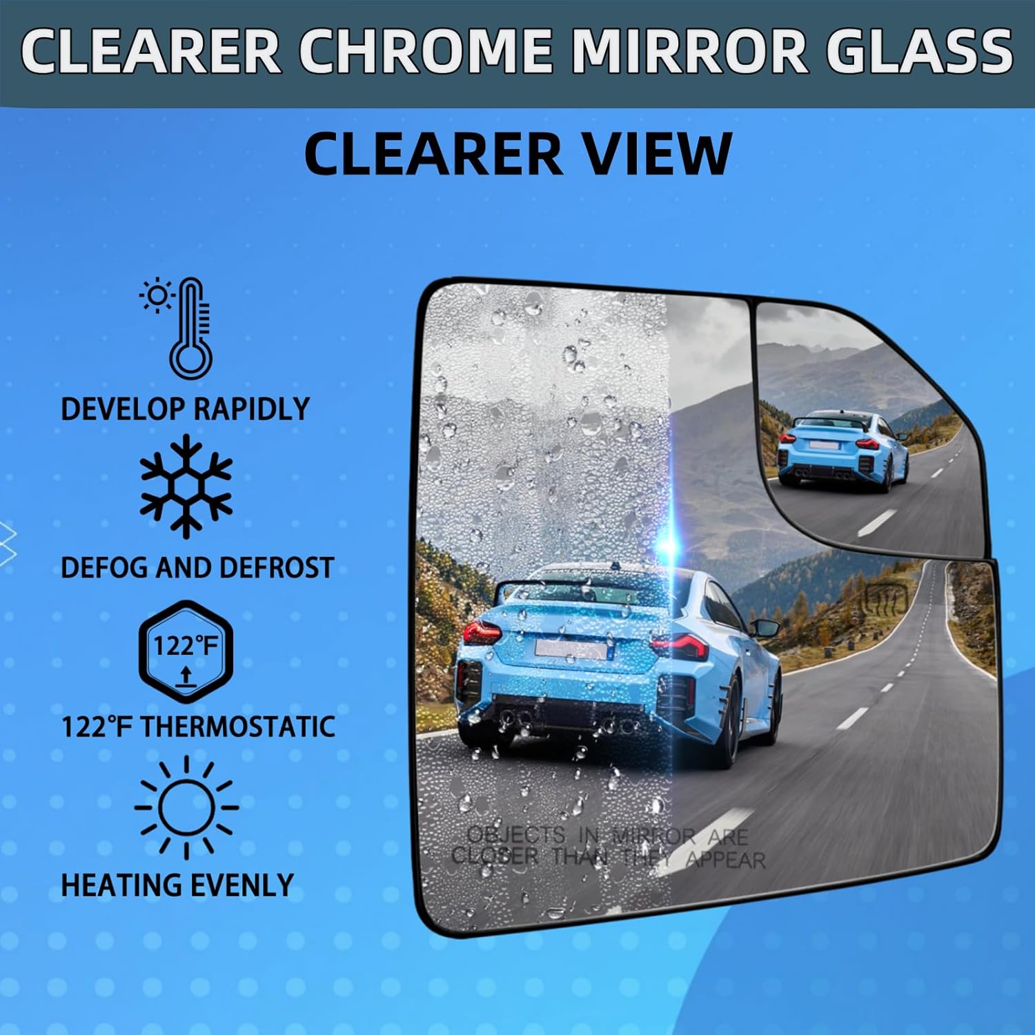 Compatible F150 Side Mirror Glass Replacement for 2015-2021 Heated,Chrome Coating, Blind Spot Convex Glass with Backing Plate,OEM#FL3Z17K707A#FL3Z17K707B (Passenger （Right))