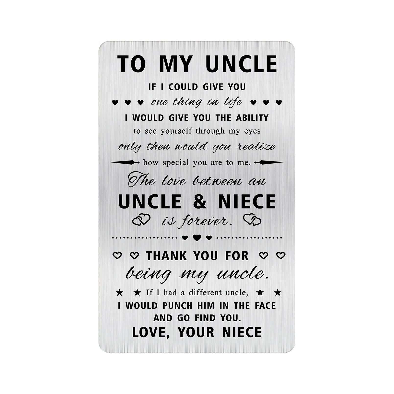 Alotozo Uncle Wallet Card - Christmas Gifts from Niece to Uncles - Uncle Niece Gift, Credit Card Size Keepsake
