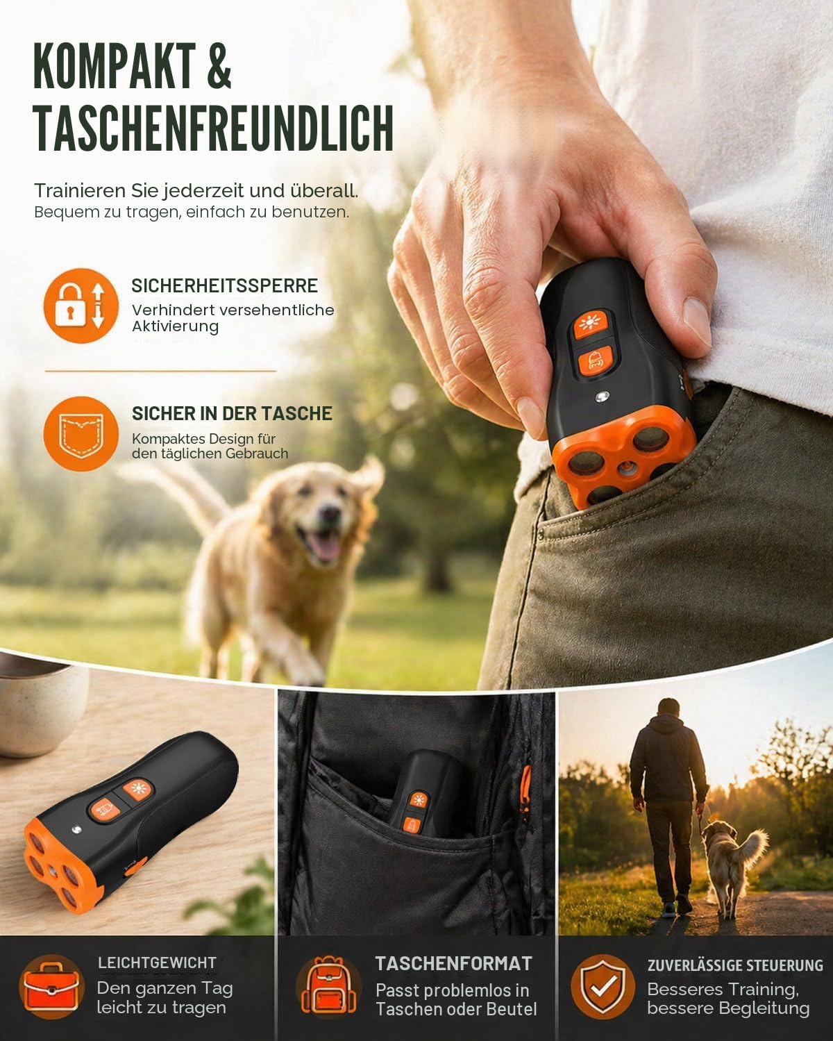 Anti-Bell-Gerät für Hunde, Ultraschall-Abschreckungsgerät gegen Hundebellen, Sicheres Hunderindenstopper für Hunde, 50 Fuß Reichweite, Wiederaufladbar Ultraschall-Bellstopper Drinnen & Draußen